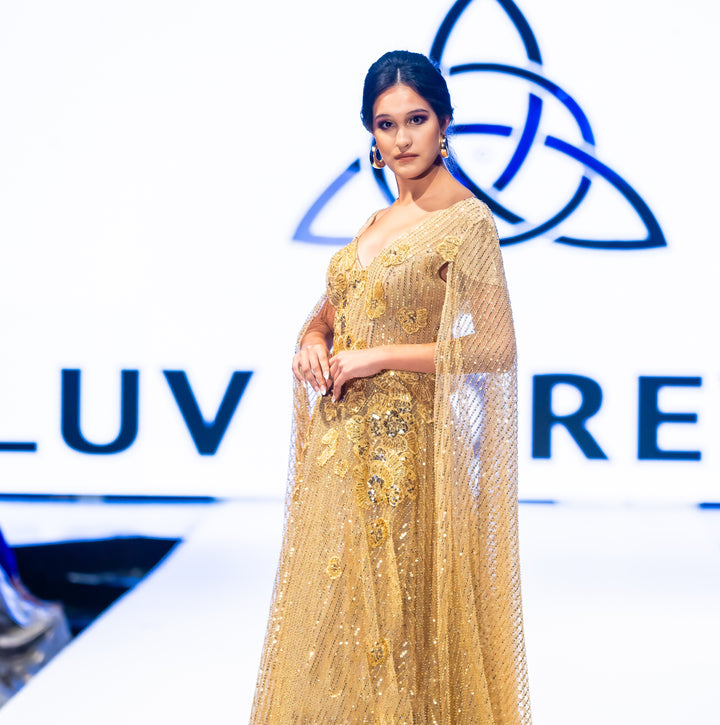 Gold Drape Sleeve Maxi Dress