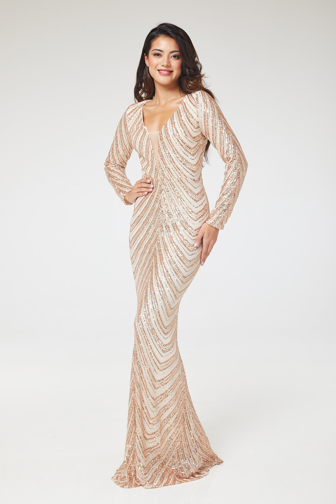 Gold Long Sleeve Sequin Maxi Dress