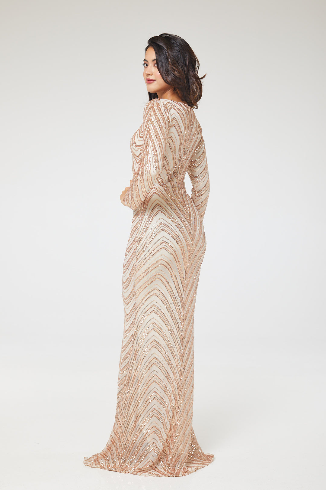 Gold Long Sleeve Sequin Maxi Dress