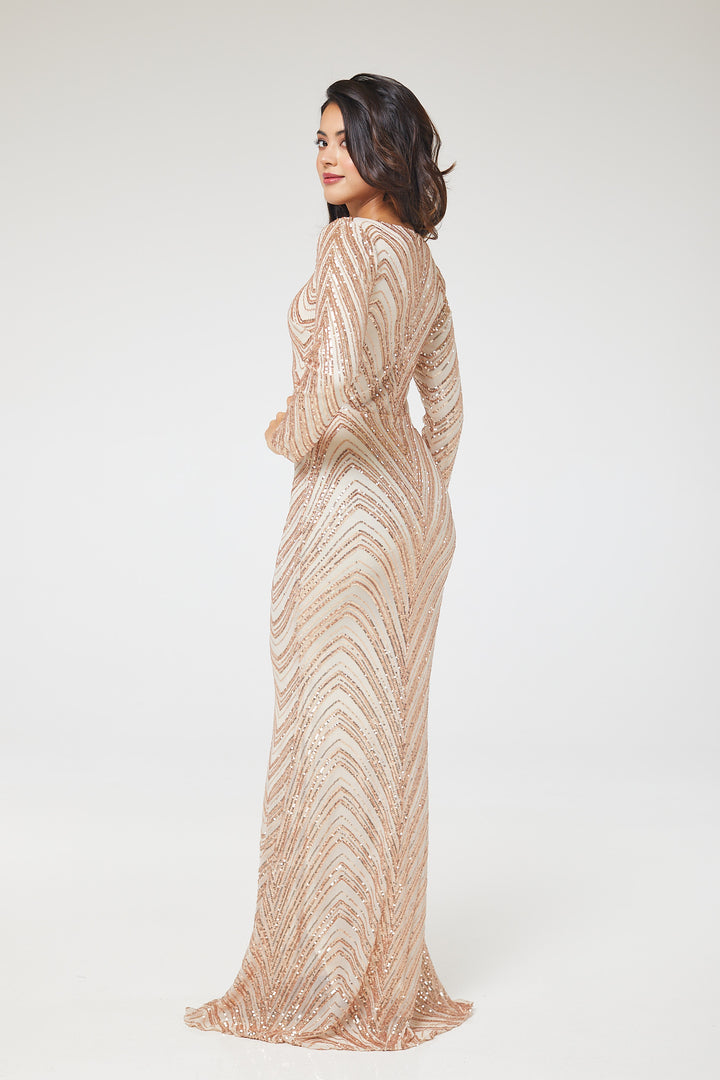 Gold Long Sleeve Sequin Maxi Dress
