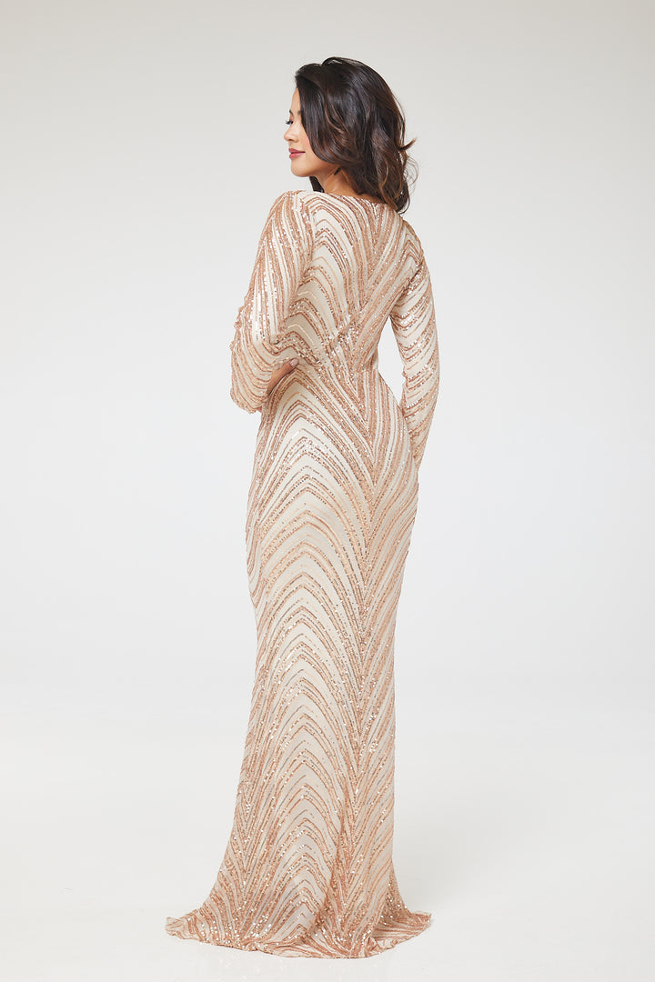 Gold Long Sleeve Sequin Maxi Dress