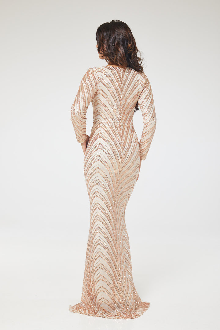 Gold Long Sleeve Sequin Maxi Dress