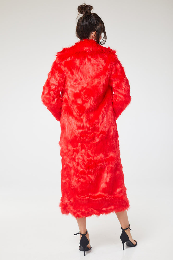 Red Faux Fur Long Coat