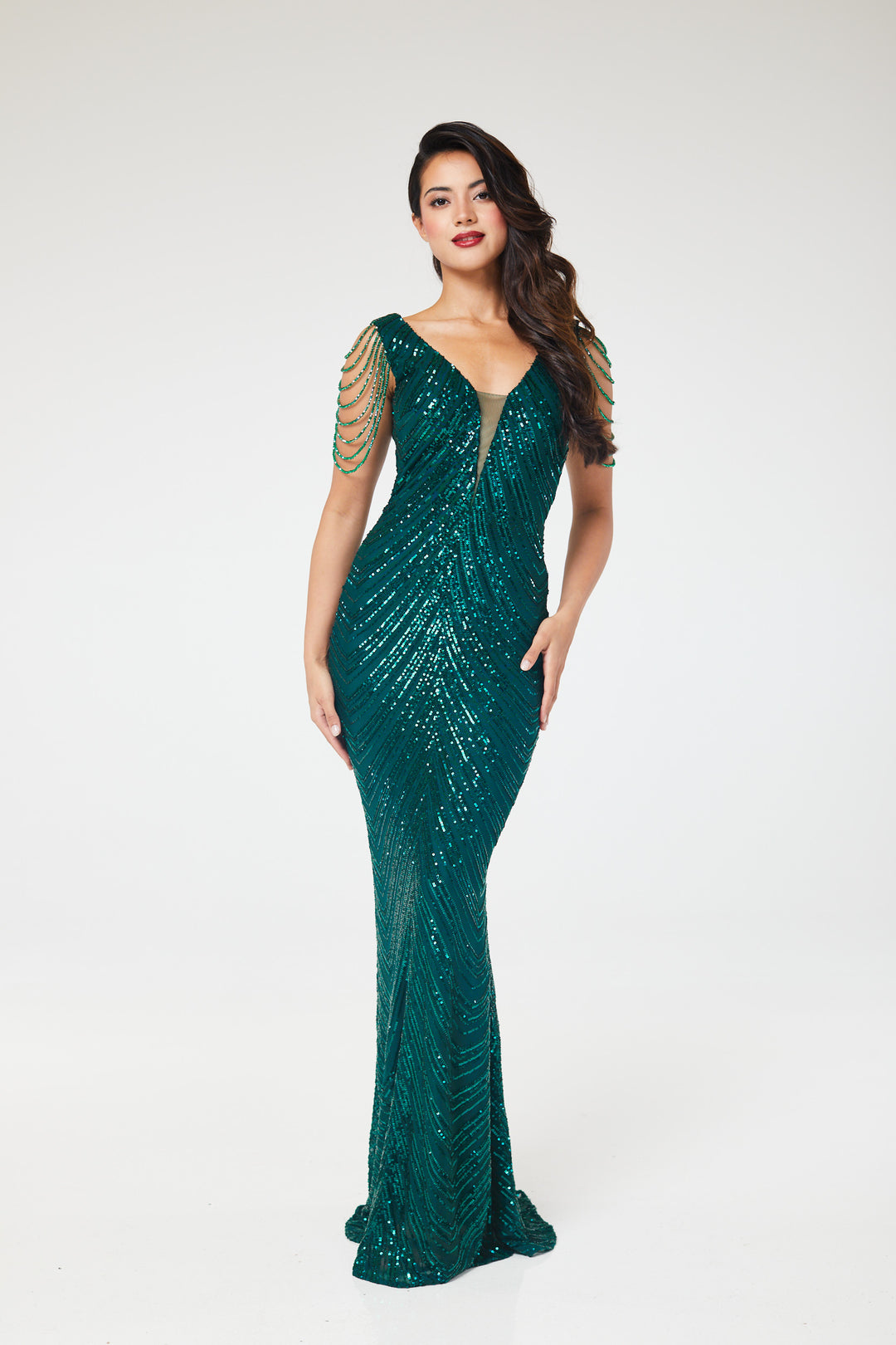 Aneeza - Green Jewelled Sequin Maxi Dress