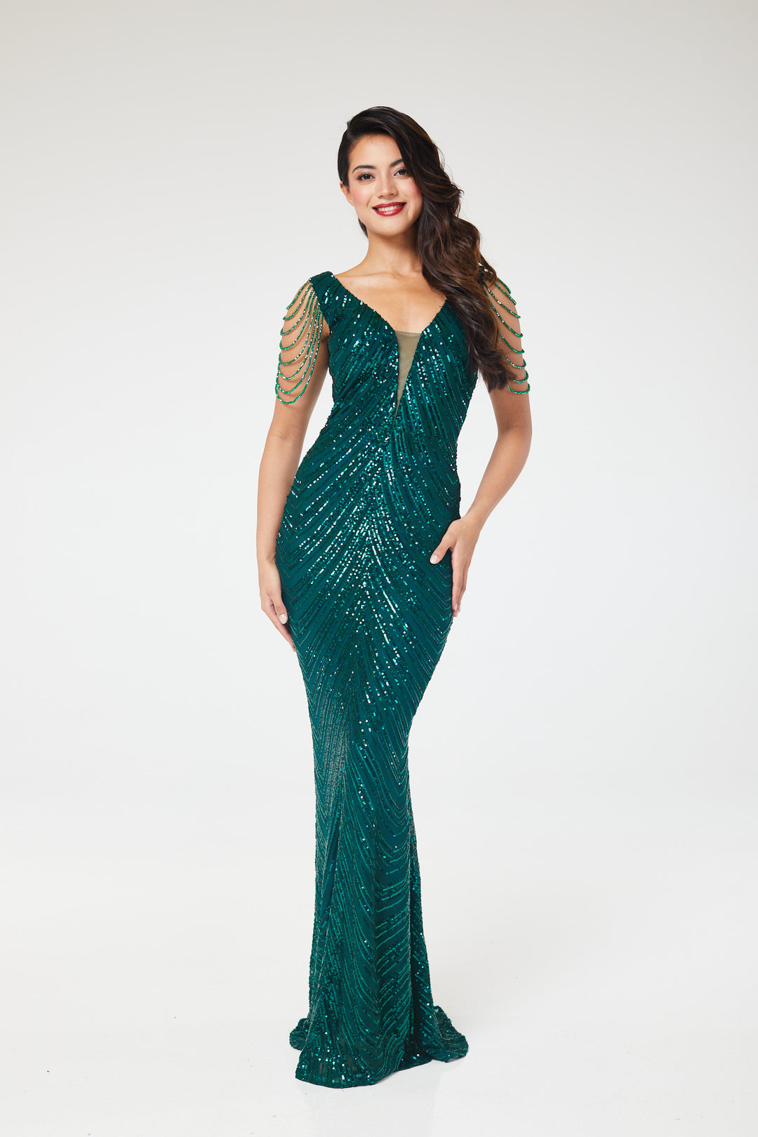 Aneeza - Green Jewelled Sequin Maxi Dress