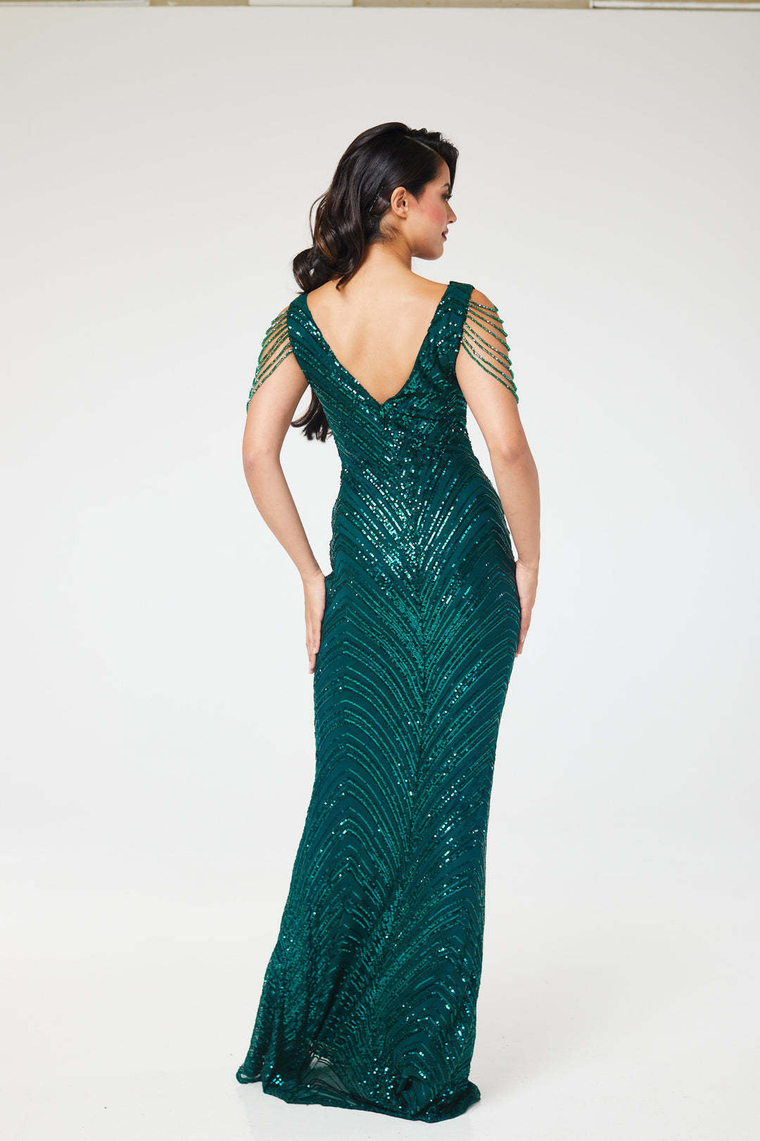 Aneeza - Green Jewelled Sequin Maxi Dress