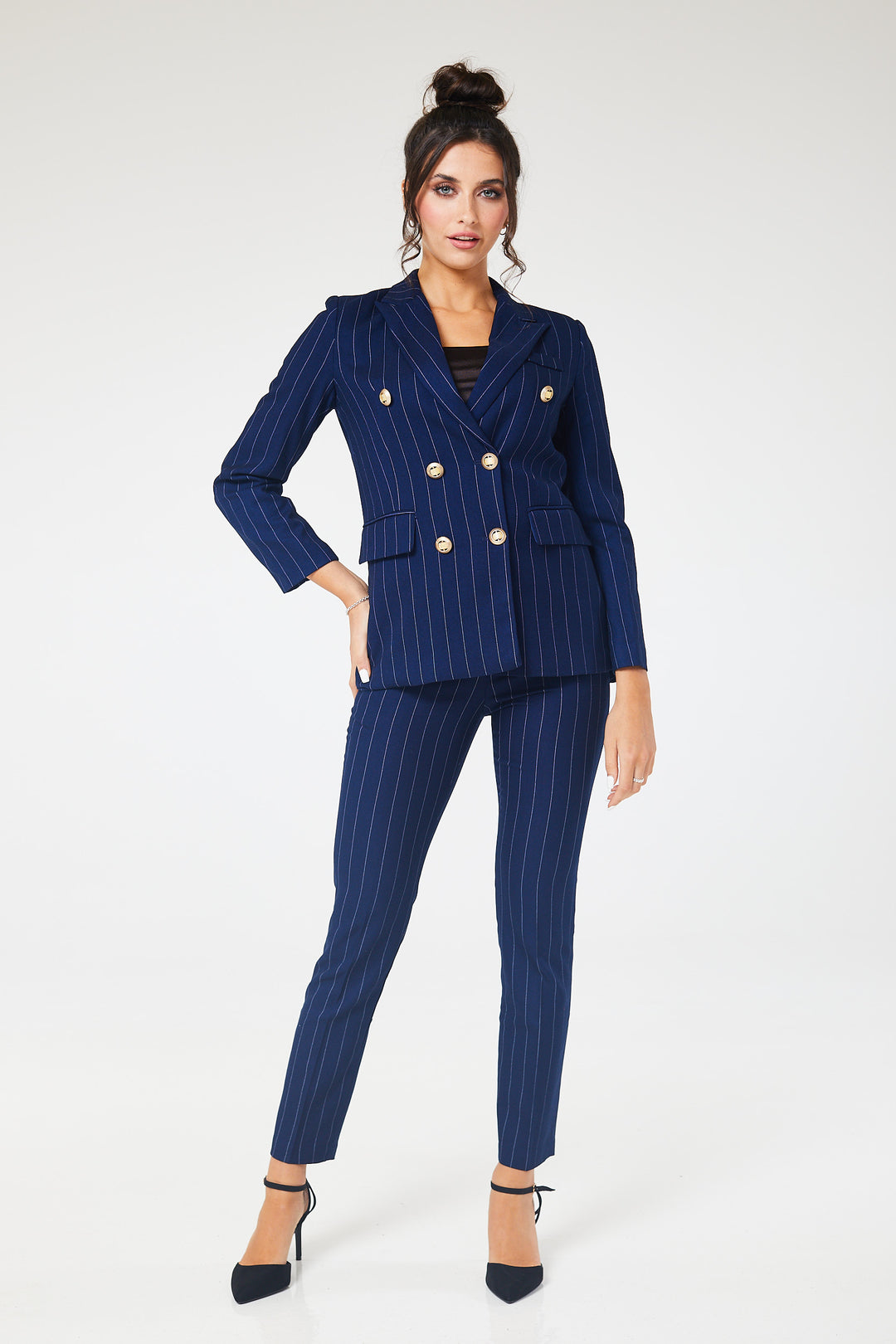 Navy Pinstriped Double Breasted 2-Piece Suit