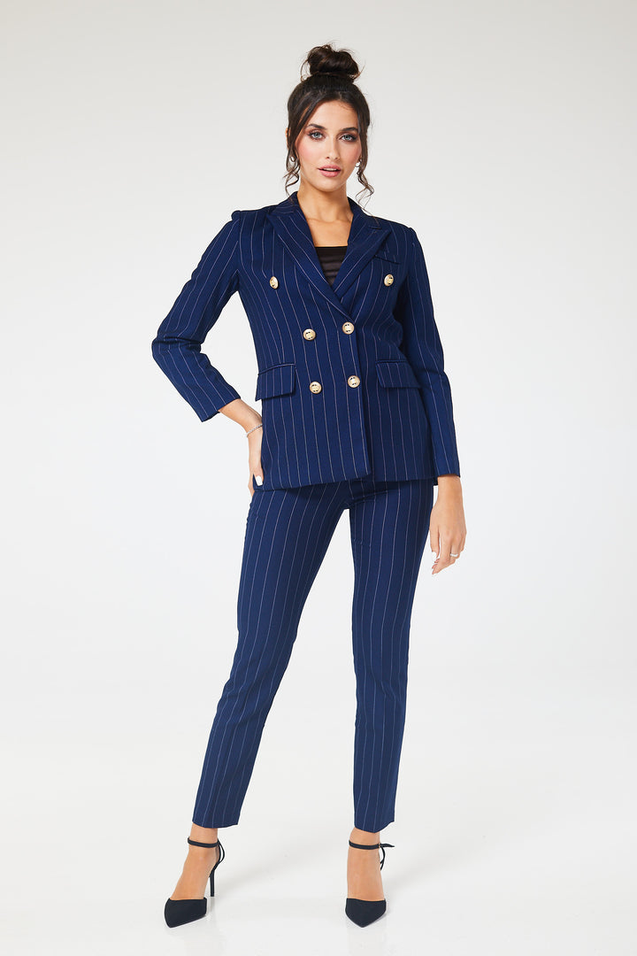 Navy Pinstriped Double Breasted 2-Piece Suit