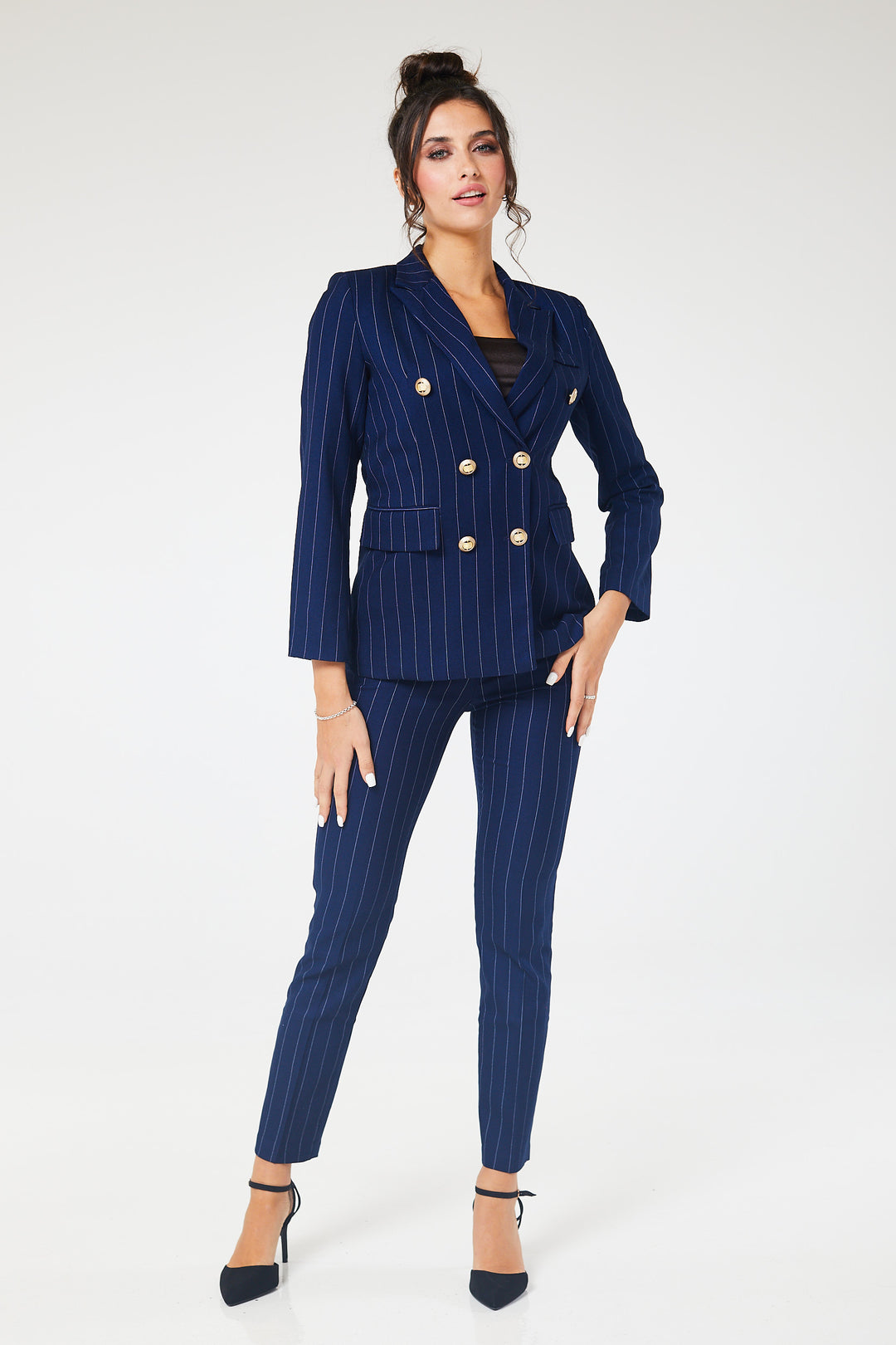 Navy Pinstriped Double Breasted 2-Piece Suit