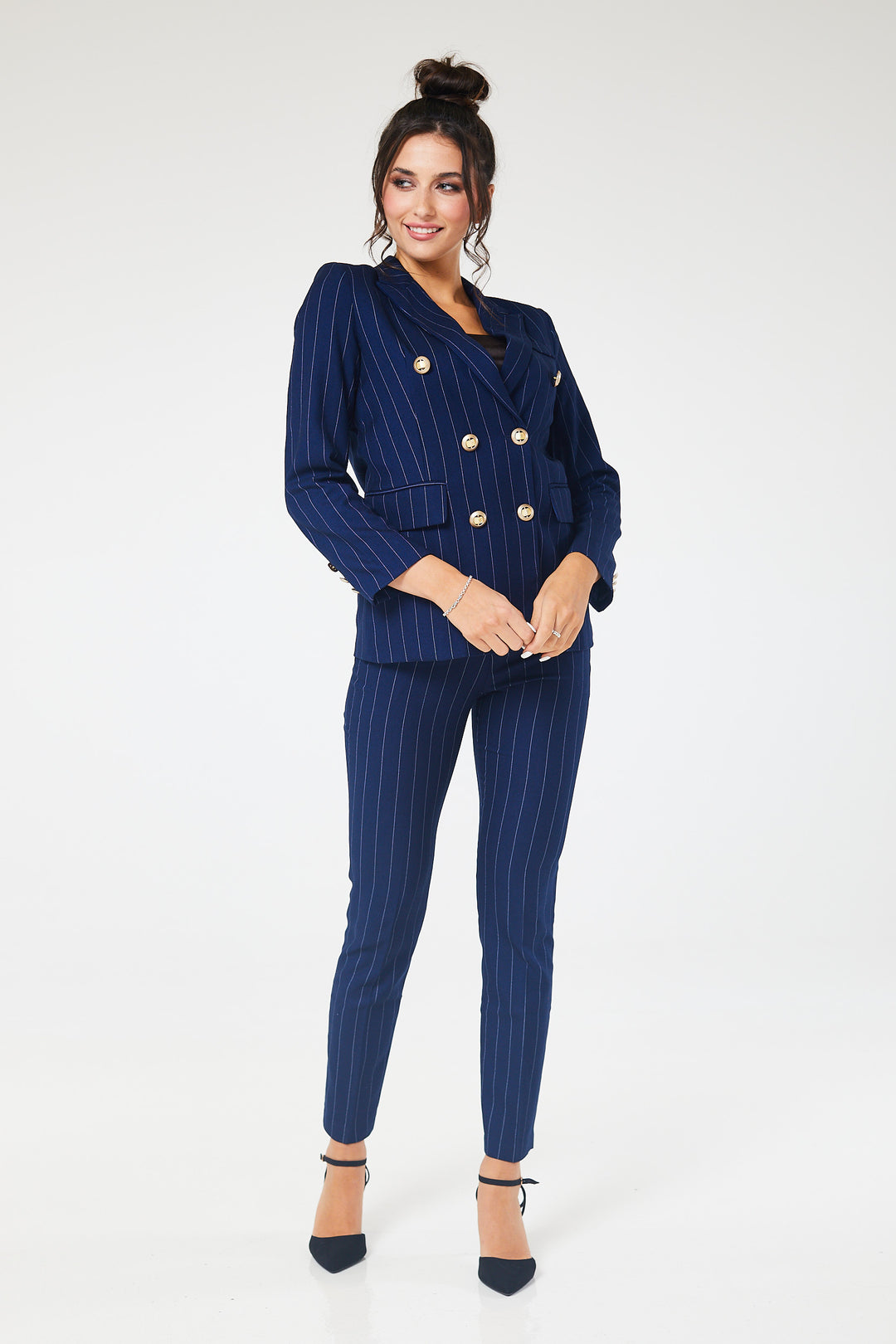 Navy Pinstriped Double Breasted 2-Piece Suit