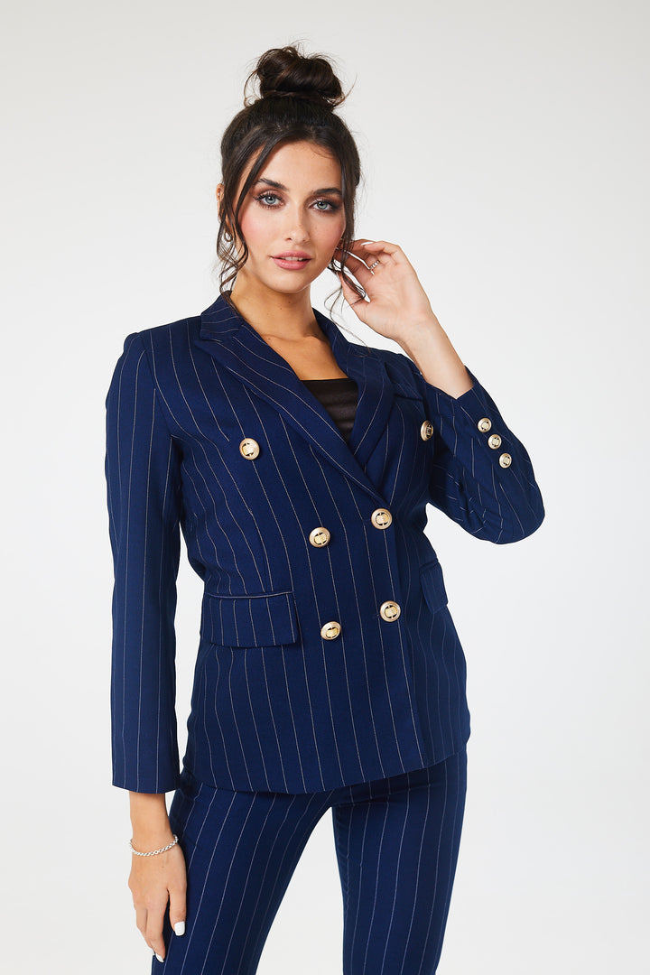 Navy Pinstriped Double Breasted 2-Piece Suit