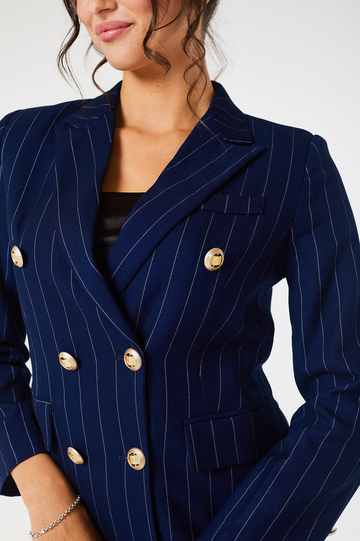 Navy Pinstriped Double Breasted 2-Piece Suit