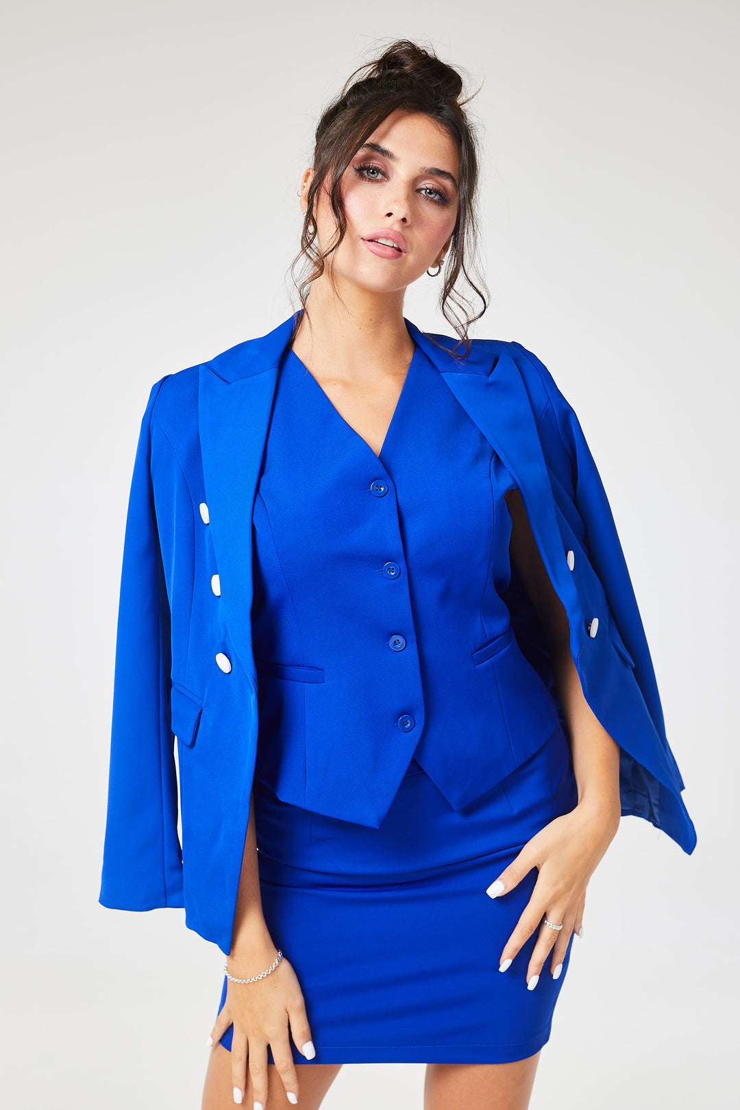 Cobalt Blue 4-Piece Trouser Skirt Suit