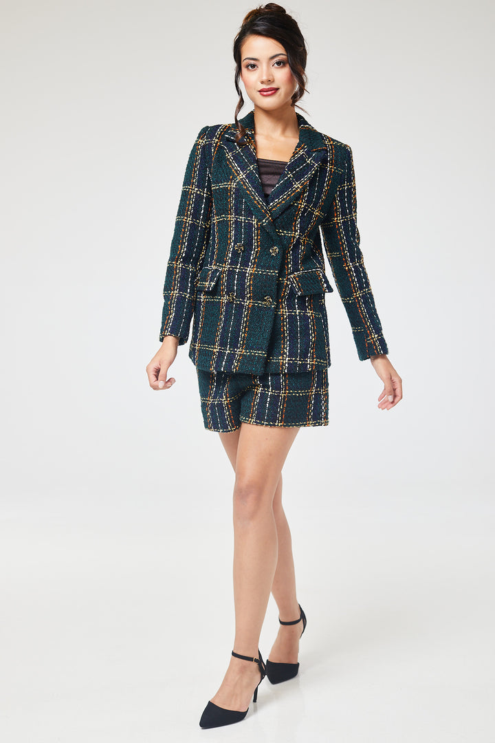 Green Check Tweed Short Pant Suit