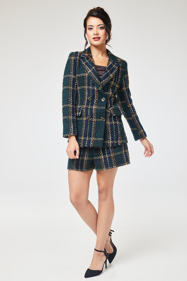 Green Check Tweed Short Pant Suit