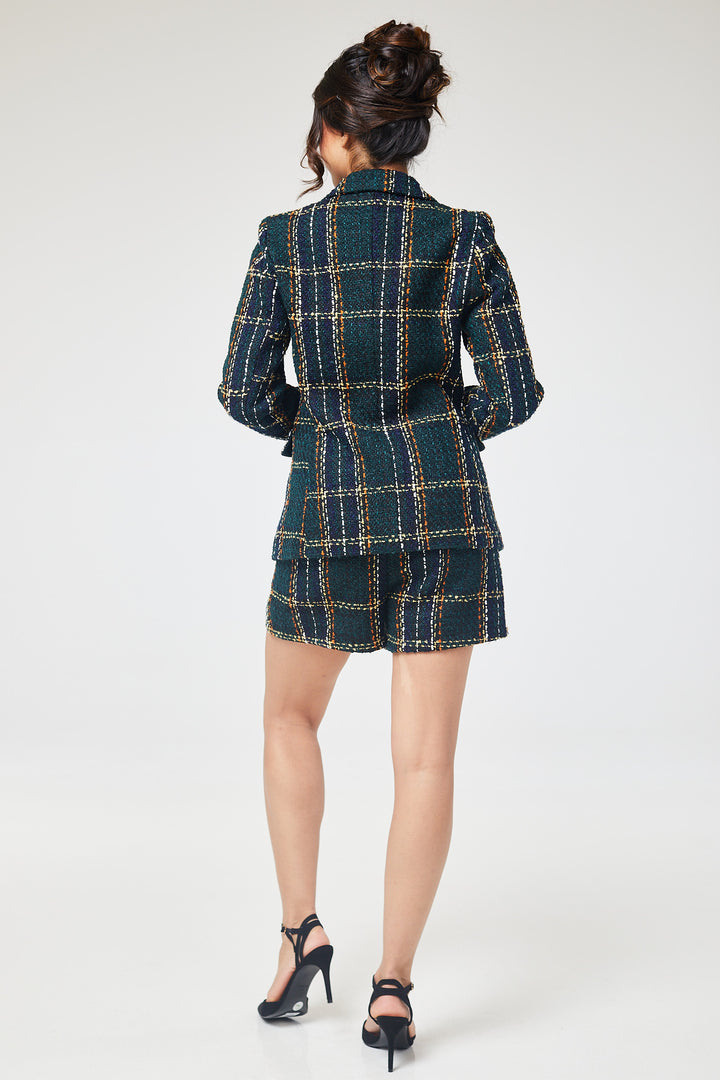 Green Check Tweed Short Pant Suit