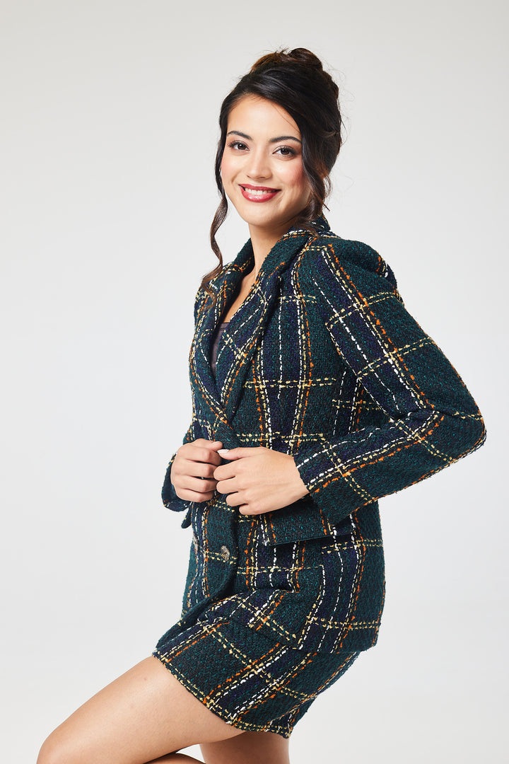 Green Check Tweed Short Pant Suit