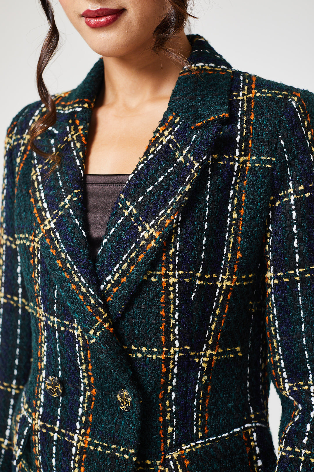 Green Check Tweed Short Pant Suit