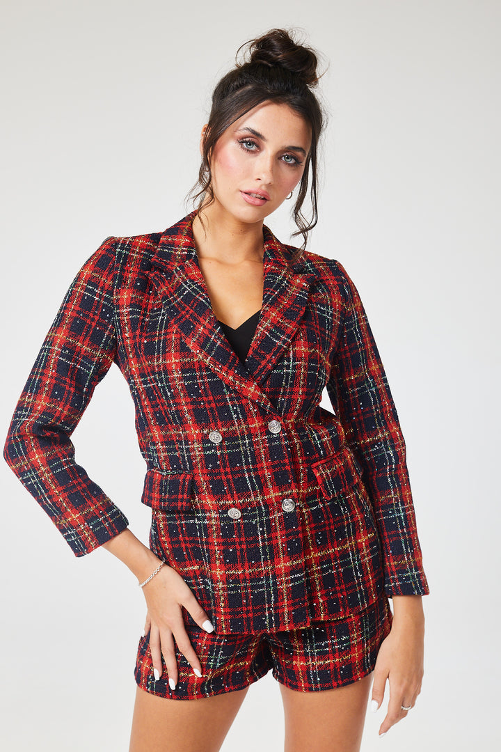Red Check Tweed Short Pant Suit