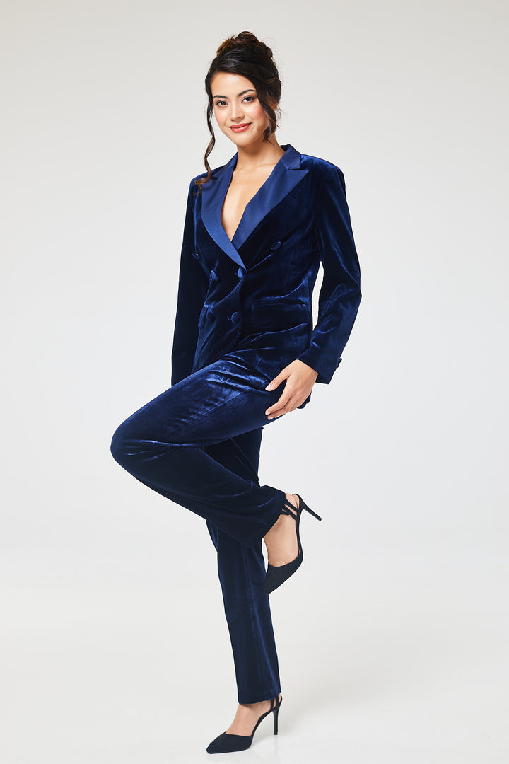 Navy 2-Piece Double Breasted Velvet Suit