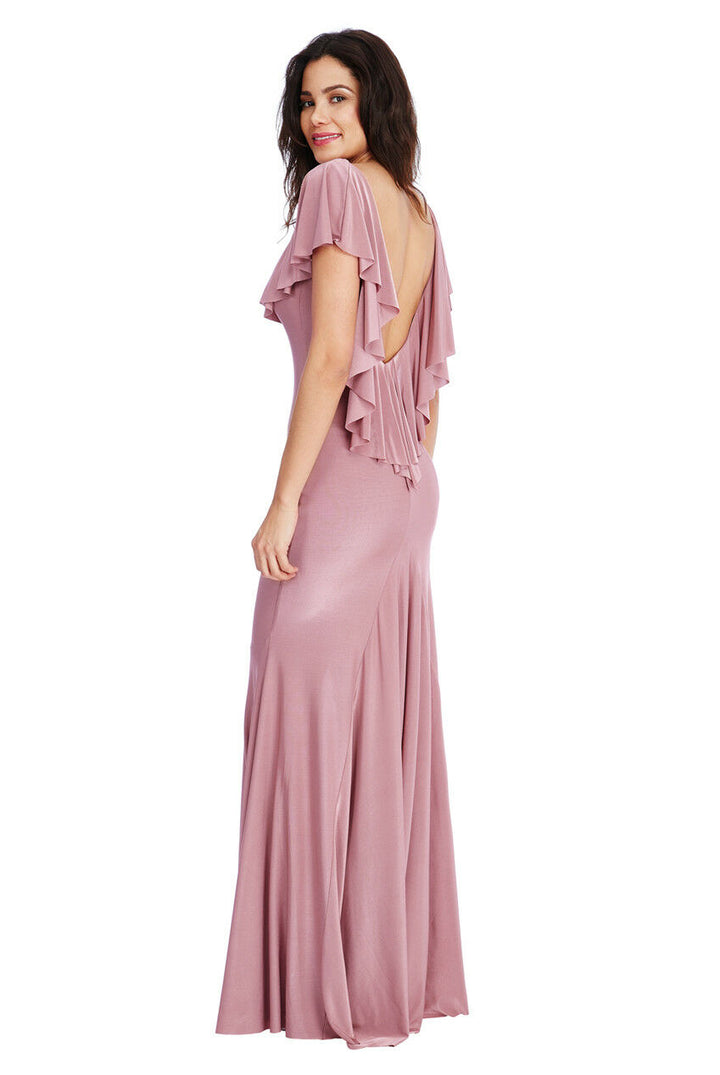 Open Back Rose Ruffle Maxi Dress - Back View