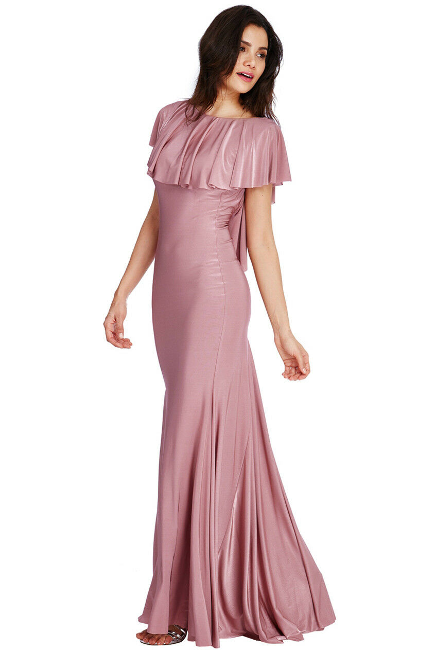 Open Back Rose Ruffle Maxi Dress - Front View