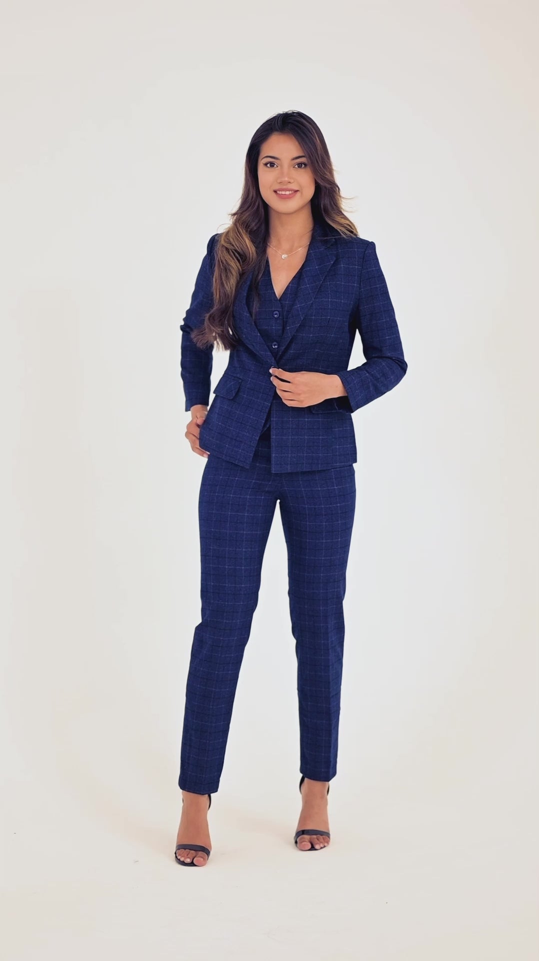 Navy 4-Piece Checked Suit