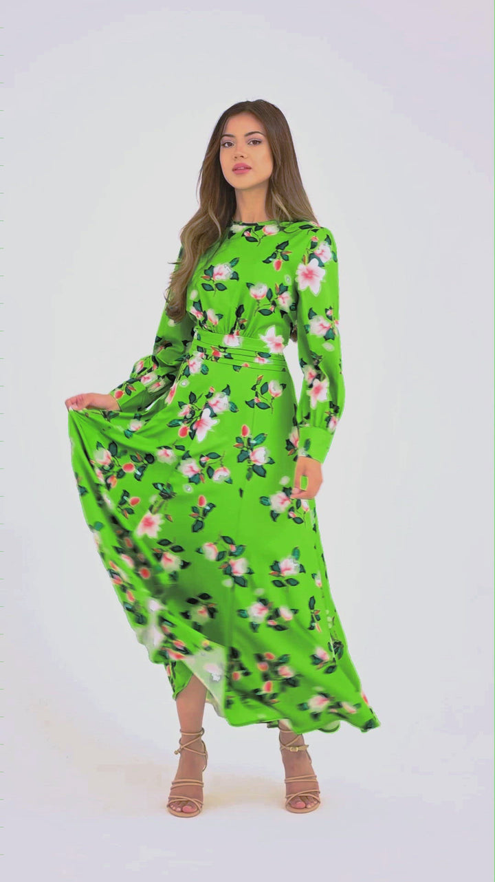 Green Floral Long Summer Dress