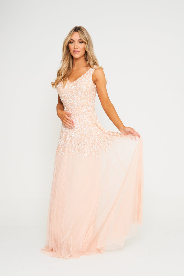 Sequin Embellished V-Neck Maxi Dress