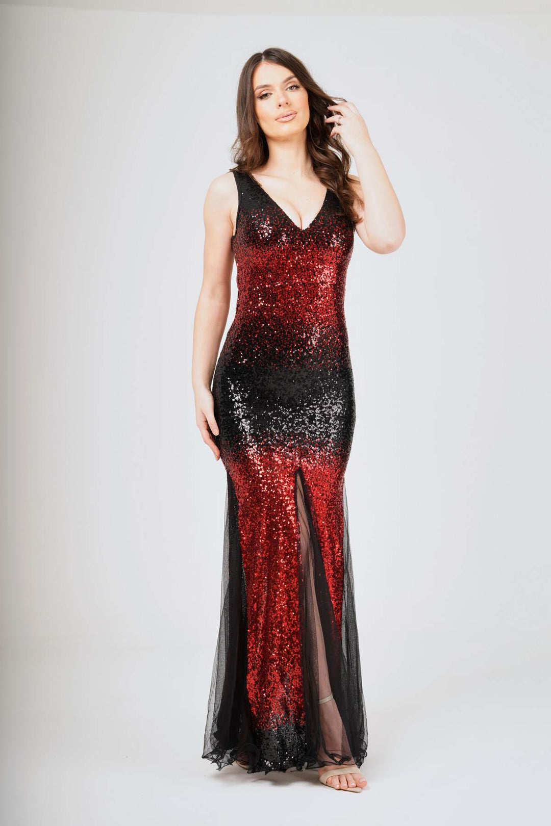 Two-Tone Sleeveless Gradient Sequin Maxi Dress