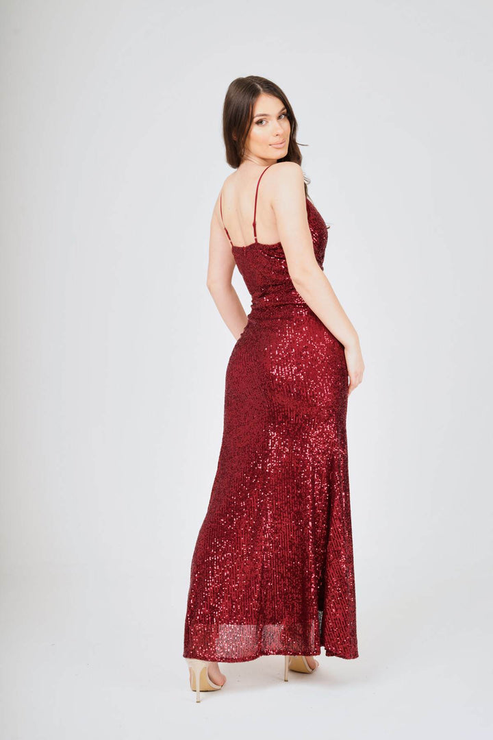 Champagne Side-Split Sequin Maxi Dress