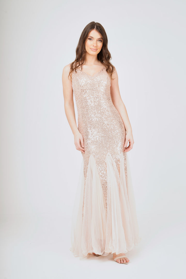 Sequin Mesh Insert Maxi Dress