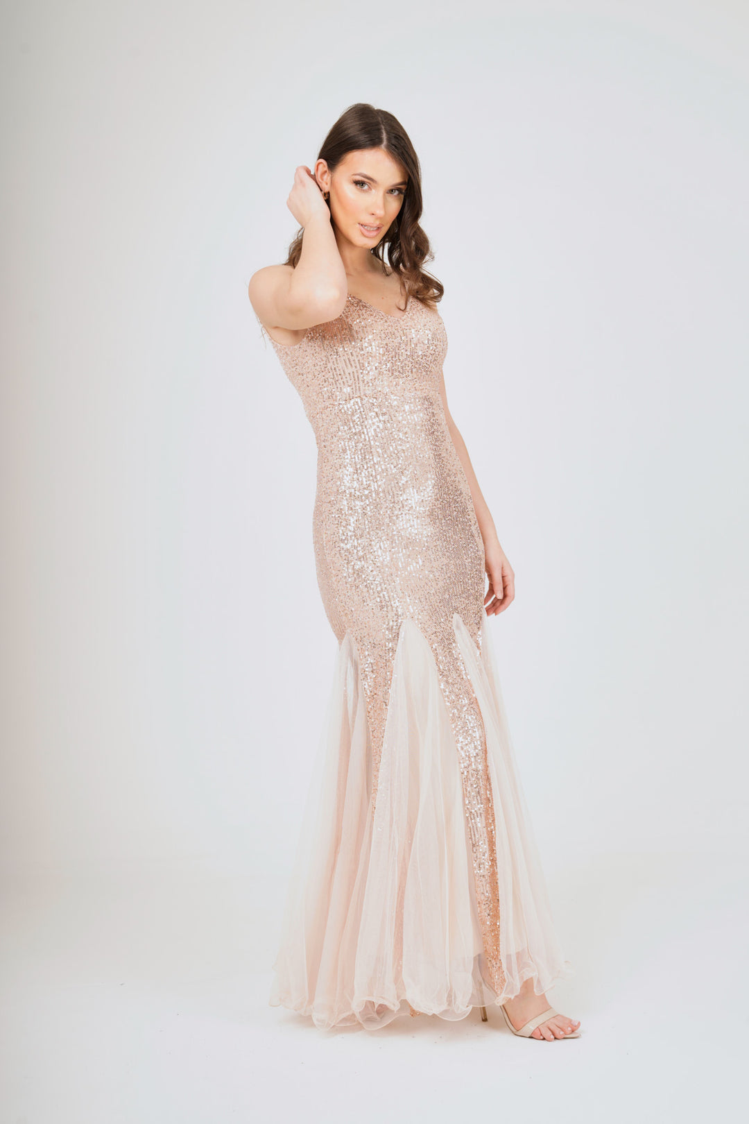 Sequin Mesh Insert Maxi Dress