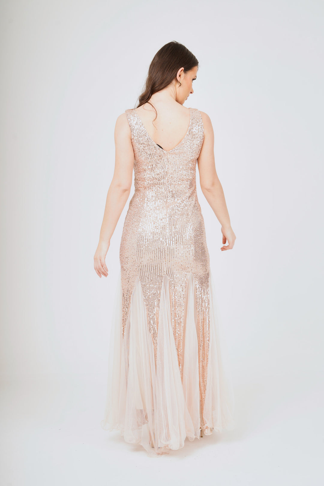 Sequin Mesh Insert Maxi Dress