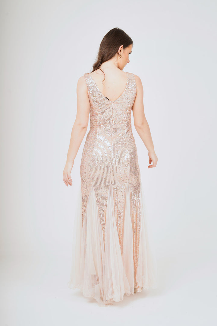 Sequin Mesh Insert Maxi Dress