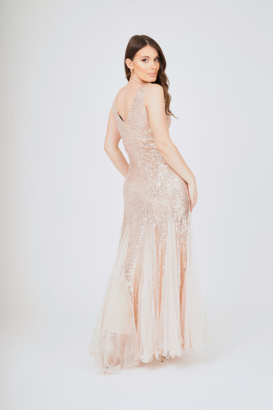 Sequin Mesh Insert Maxi Dress