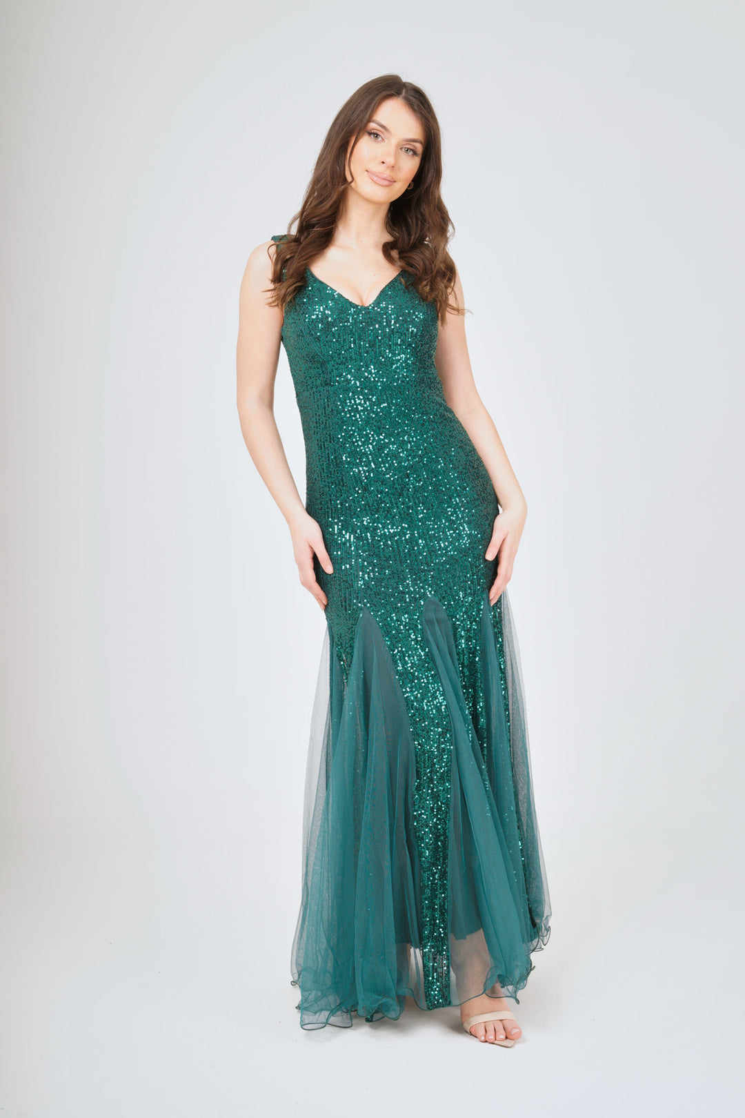 Sequin Mesh Insert Maxi Dress