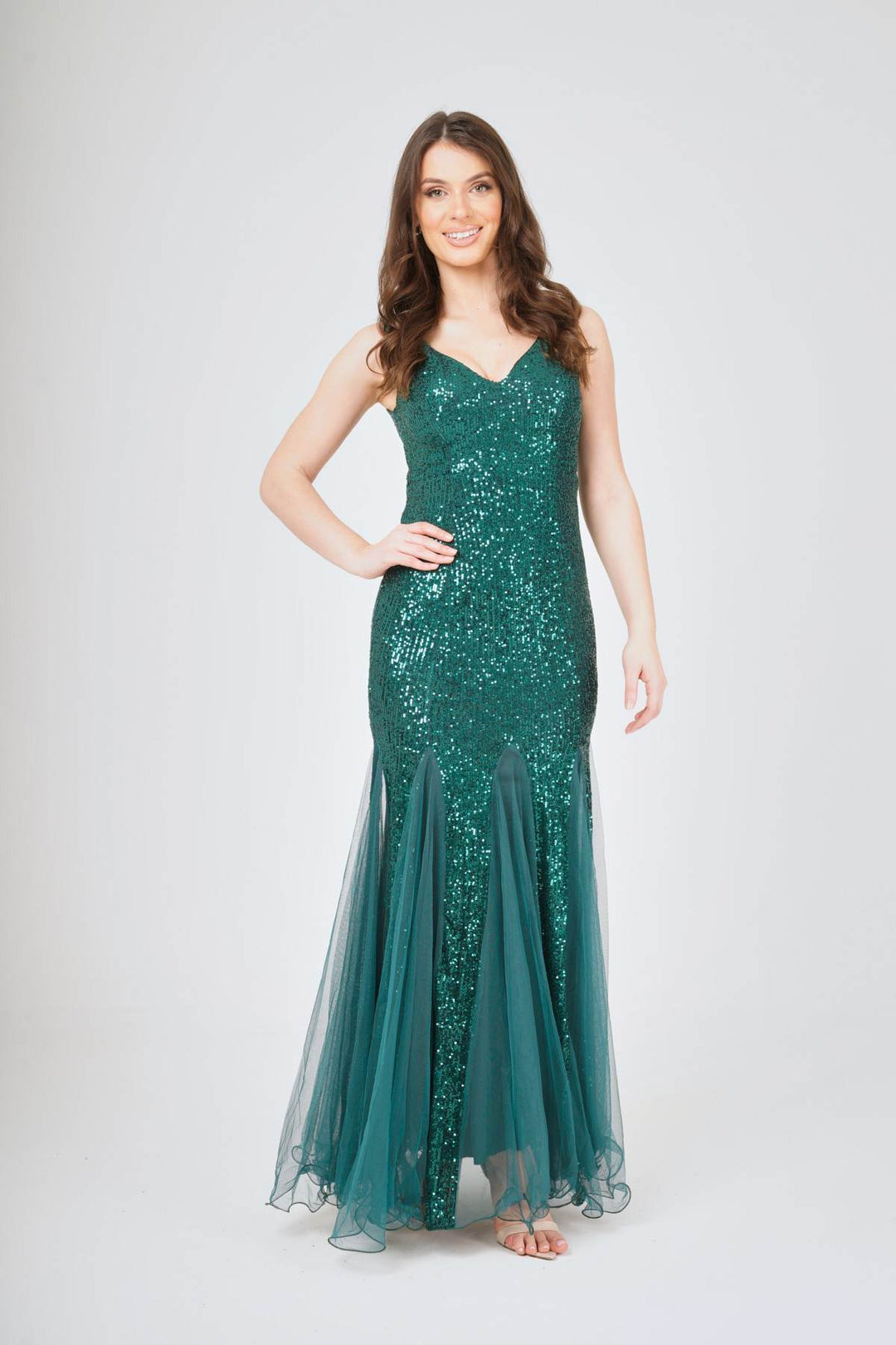 Sequin Mesh Insert Maxi Dress