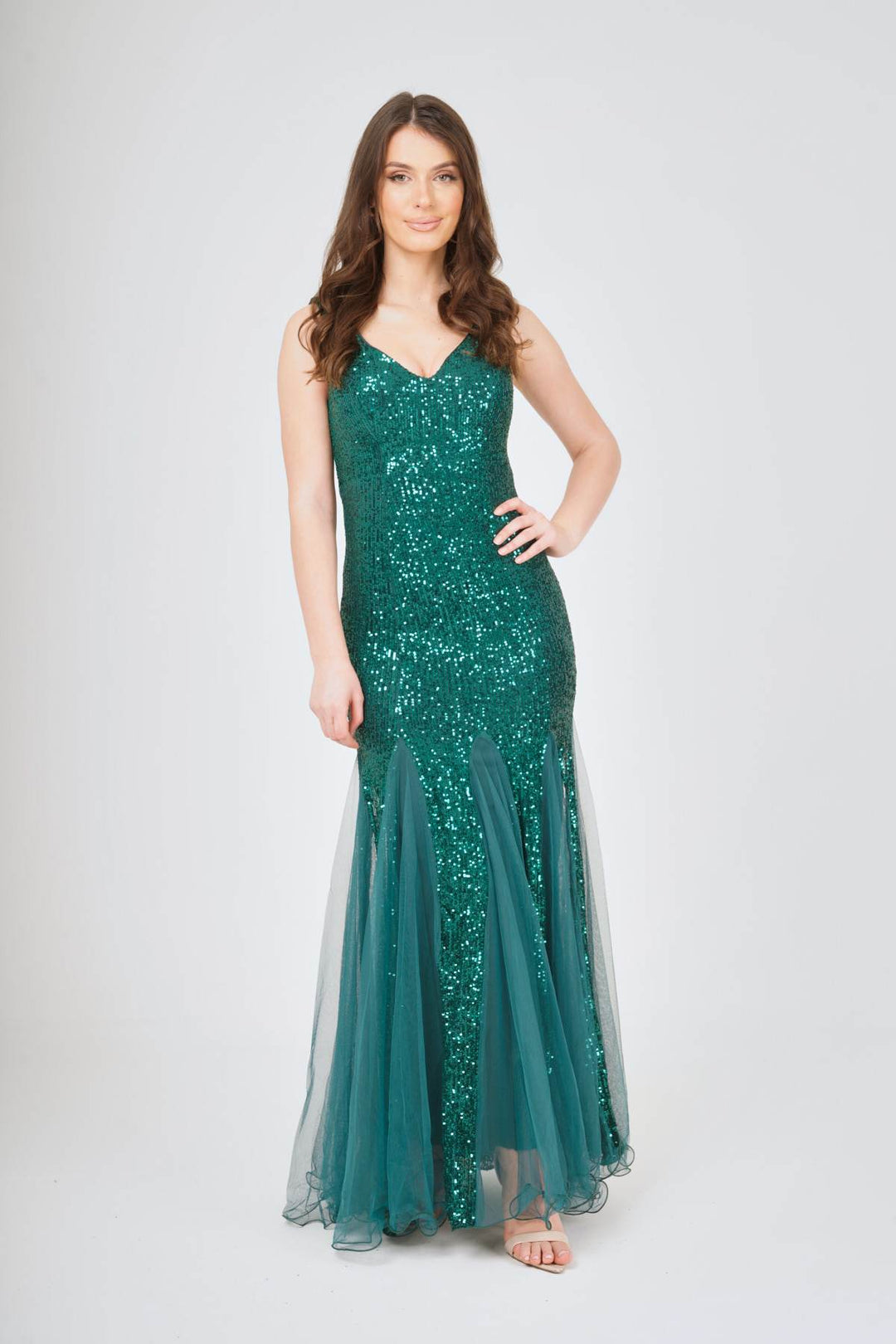 Sequin Mesh Insert Maxi Dress