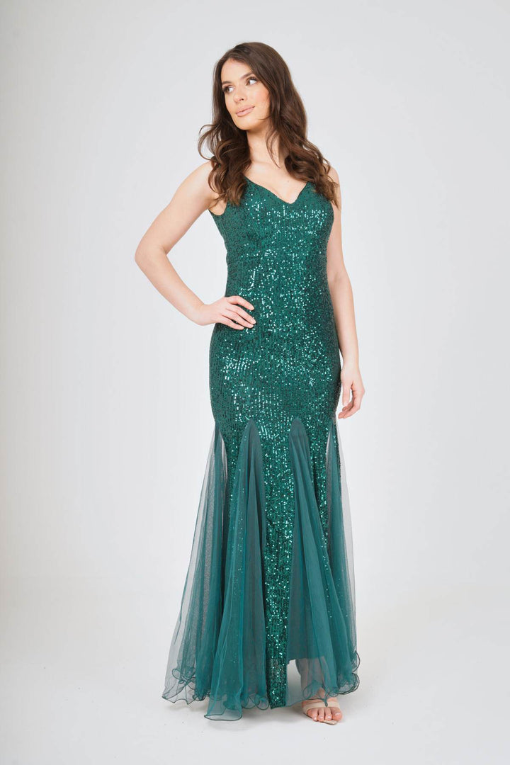 Sequin Mesh Insert Maxi Dress