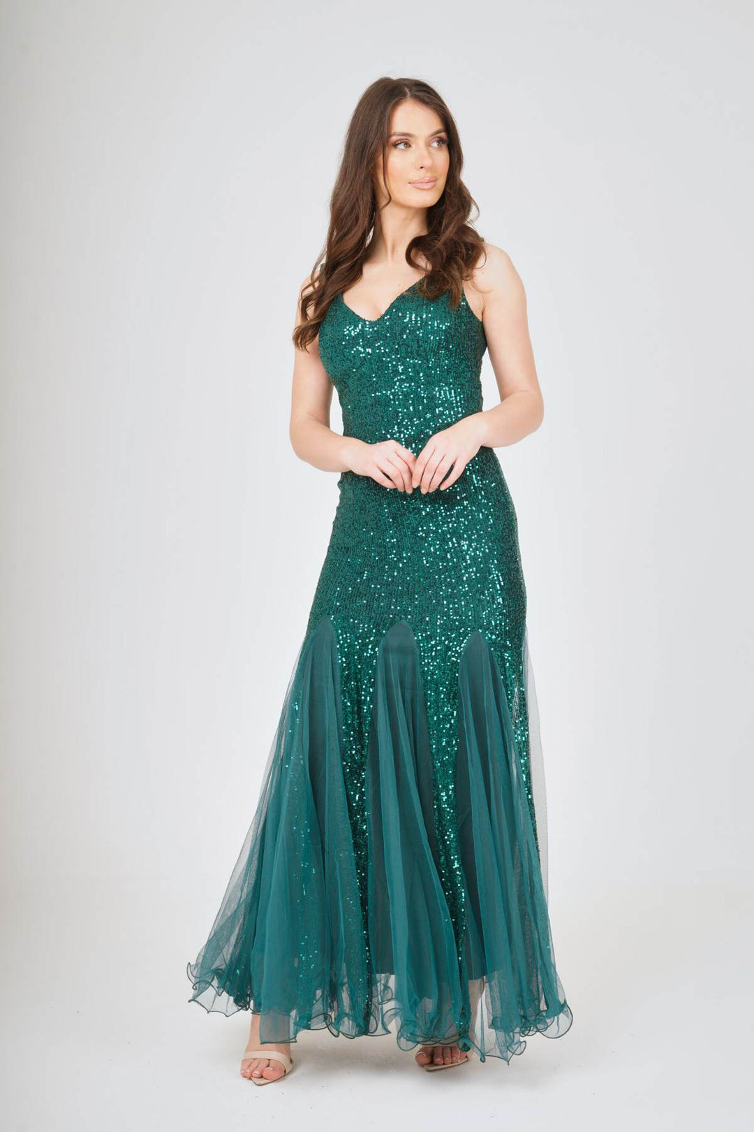 Sequin Mesh Insert Maxi Dress
