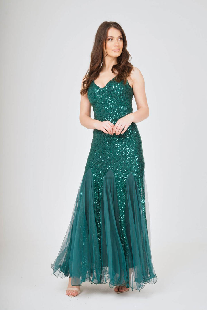 Sequin Mesh Insert Maxi Dress