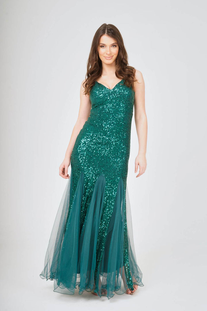 Sequin Mesh Insert Maxi Dress