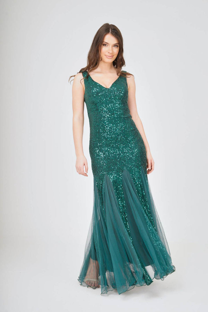 Sequin Mesh Insert Maxi Dress