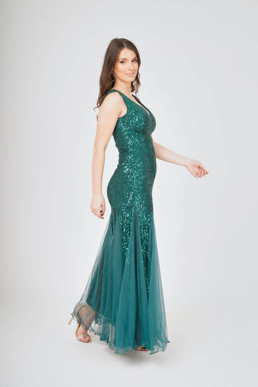 Sequin Mesh Insert Maxi Dress