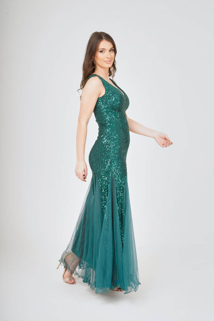 Sequin Mesh Insert Maxi Dress