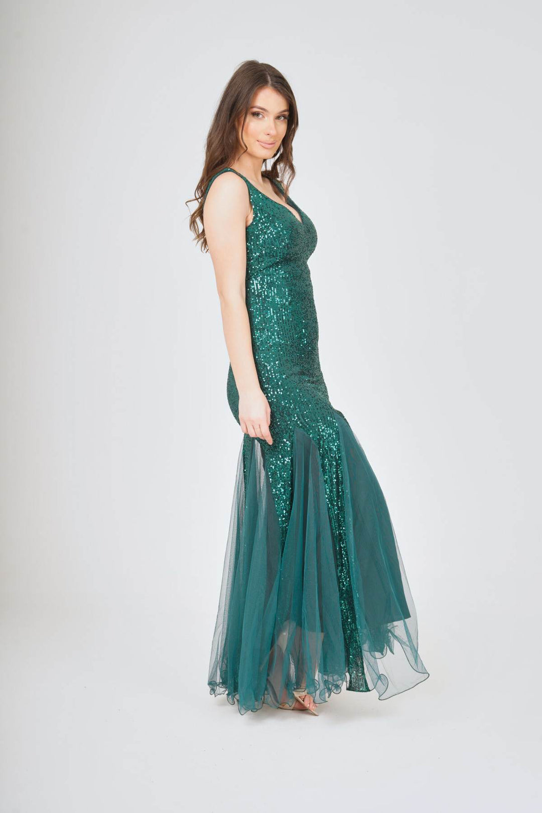 Sequin Mesh Insert Maxi Dress