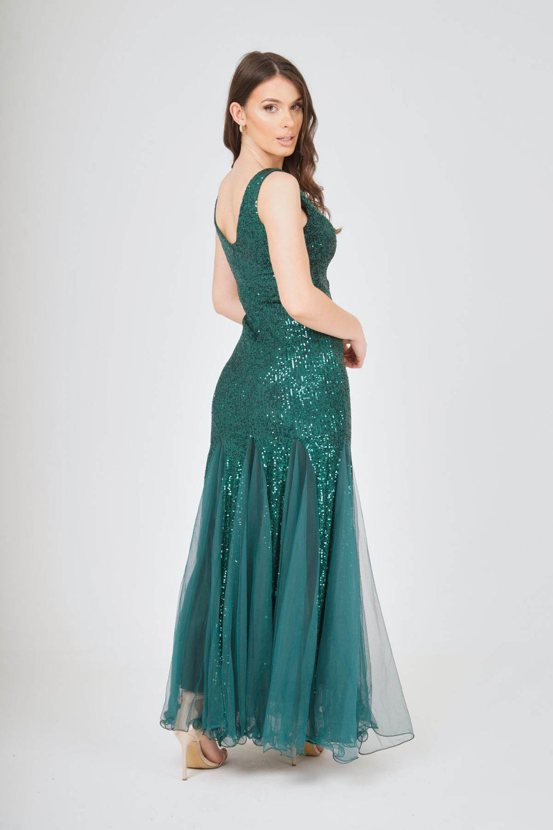 Sequin Mesh Insert Maxi Dress