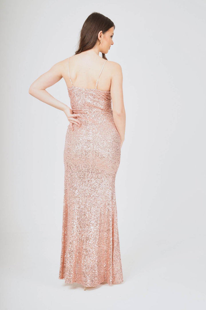 Champagne Side-Split Sequin Maxi Dress