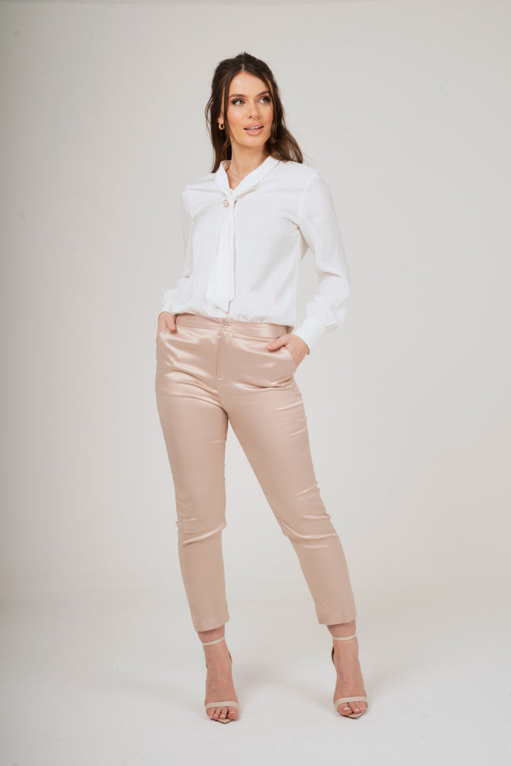 Long Sleeved Bow-Tie V-Neck Shirt